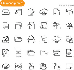 File Management System Icons Folders, Documents, Cloud Storage, Data