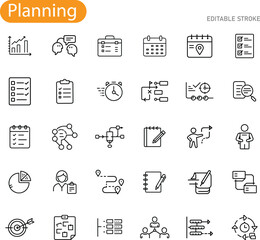 Project Planning Icons Management, Scheduling, Strategy, Teamwork, Goals