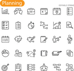 Project Planning Icons Management, Strategy, Timeline, Goals, Tasks