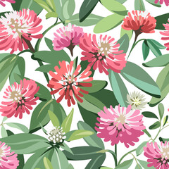 Seamless pattern with flowers - Clover isolated on a white background. Hand-drawn illustrations of wildflowers.
