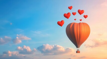 Obraz premium Scenic hot air balloon ride at sunrise with hearts in the sky