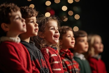 Children singing christmas carols at holiday event in a festive venue