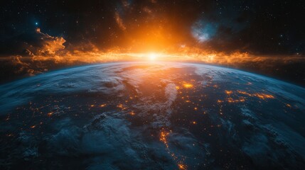 Stunning Sunrise Over Earth with Vibrant Colors and Dramatic Clouds