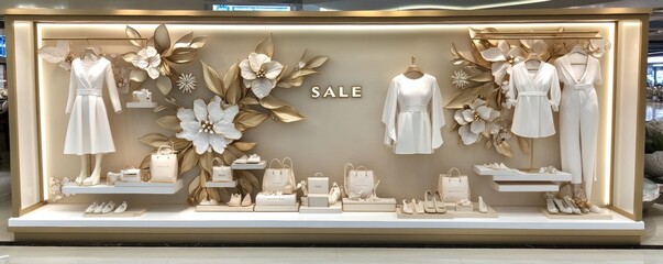 Elegant window display showcasing premium winter items snowflake decals with SALE in bold