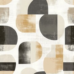 Abstract seamless texture featuring geometric shapes in neutral tones, with a distressed, textured effect creating a modern, artistic look