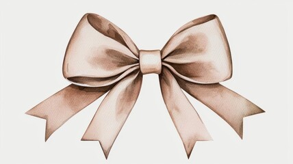 Naklejka premium A delicate beige ribbon bow with flowing tails, perfect for decoration or gift wrapping.