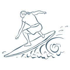 Line Art Illustration of Surfer. Vector Graphic.