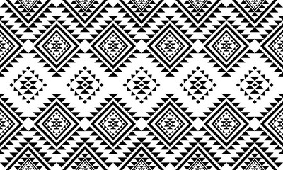 Southwest Aztec geometric Native American Mexican Navajo tribal ethnic seamless pattern fabric black and white design vector for textile printing