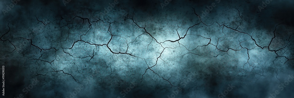 Poster dark textured backdrop with deep cracks in cool blue tones
