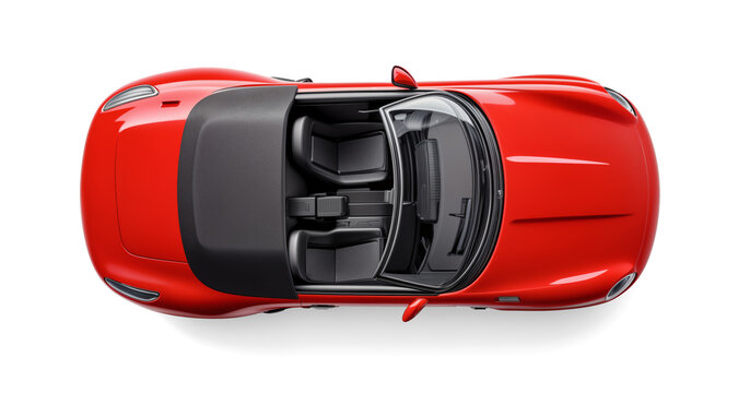  Red Convertible Sports Car Top View Isolated on Transparent Background. Luxury Automobile, Speed and Style Concept. PNG Image.