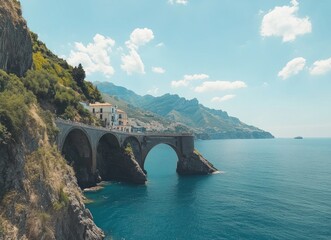 Coastal Bridge, Majestic Mountain Views