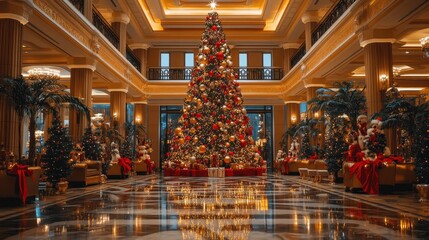 firefly large fully decorated christmas tree standing majestically grand lobby hotel