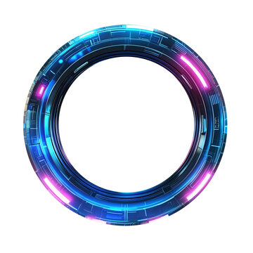 Circle hologram portals futuristic ui sci-fi element isolated on white & transparent a background.