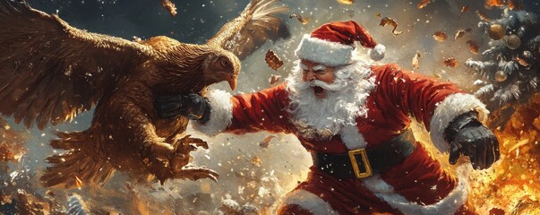 Thanksgiving turkey battling Santa Claus