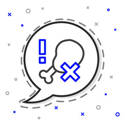 Line No chicken leg icon isolated on white background. No fast food allowed - vegetarian food. Colorful outline concept. Vector