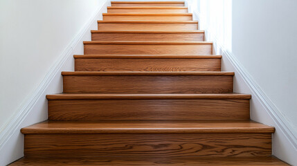 In a modern home, a sleek wooden staircase links levels flooded with sunlight