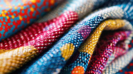 Detailed close-up of a patterned fabric, showcasing texture and colors in vivid clarity