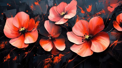 Black color flowers painting plant art.