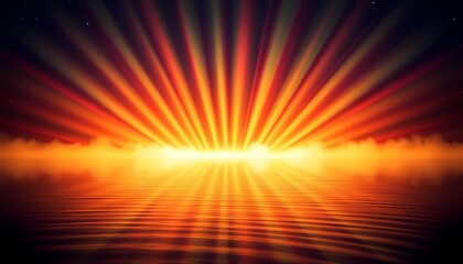 Fototapeta premium Vibrant sunrise rays reflecting on tranquil water.