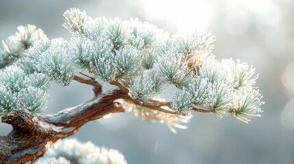 A close up of a branch of a pine tree on a white background
