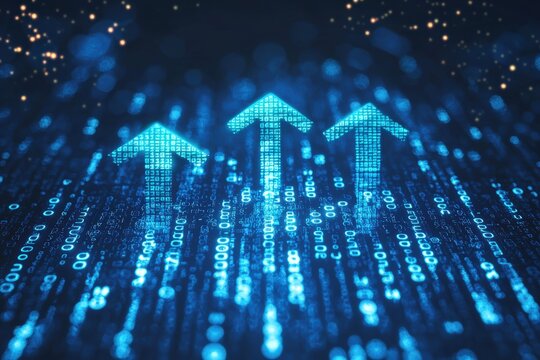 Digital arrows indicating growth and progress