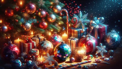 christmas tree and decorations content created with generative AI software.
