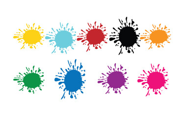 Set of colorful paint splashes. Colored paint splashes isolated on white background. Dripping ink.
