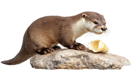 Obraz premium Otter Cracking Shell on Rock with Unique Hunting Skill