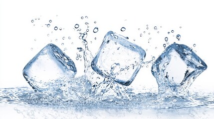 Obraz premium Three ice cubes splashing in clear water