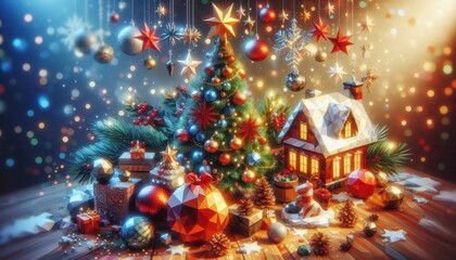christmas tree and decorations content created with generative AI software.