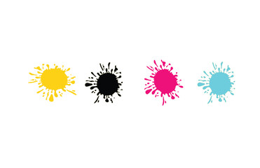 Set of colorful paint splashes. Colored paint splashes isolated on white background. Dripping ink.
