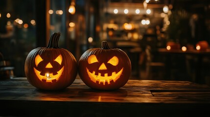 Lit Jack-o'-Lanterns for Halloween