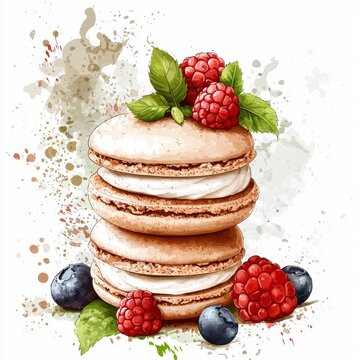 recommend clip art: A stunning watercolor stock illustration featuring a hand-drawn dessert. Clipart. Cake illustration perfect for menu design.