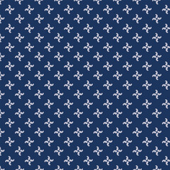 Flowers pattern doodle shapes motif continuous blue background. Modern floral fabric design textile swatch ladies dress, men's shirt all over print block.