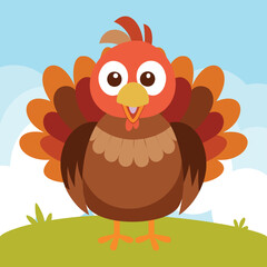 Cute and funny turkey. Baby turkey standing. Vector illustration turkey character design with flat color. Can be used for design of t-shirts, posters and Baby Shower party and characters.