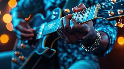 Naklejka premium Blues Guitarist: A Night of Soulful Music