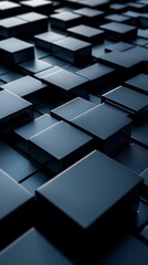 Futuristic 3D Geometric Shapes Against a High-Tech Grid Background