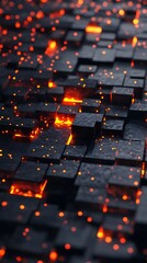 Fototapeta premium Futuristic 3D Geometric Shapes Against a High-Tech Grid Background