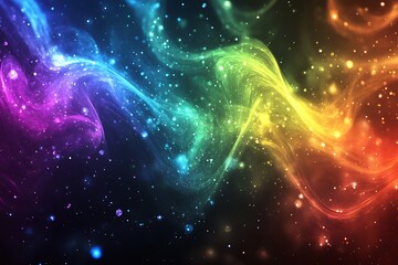 Fototapeta premium Vibrant rainbow nebula with sparkling dust and swirling colors.