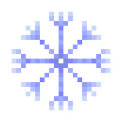 Blue snowflake pixel art isolated on a white background. Vector 8 bit illustration.