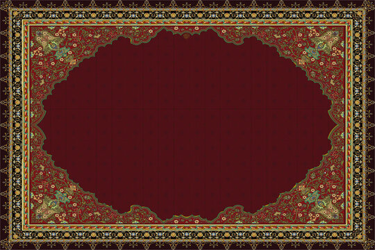 Persian Carpet Texture, abstract ornament. Round mandala pattern, Middle Eastern Traditional Fabric Texture.	