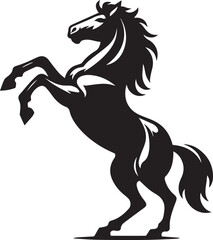 Horse rearing on hind legs with a determined expression black vector silhouette