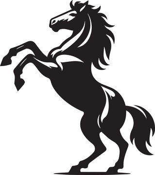 Horse rearing on hind legs with a determined expression black vector silhouette