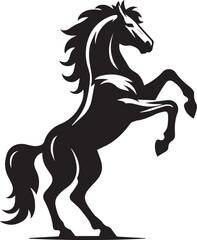 Horse rearing on hind legs with a determined expression black vector silhouette