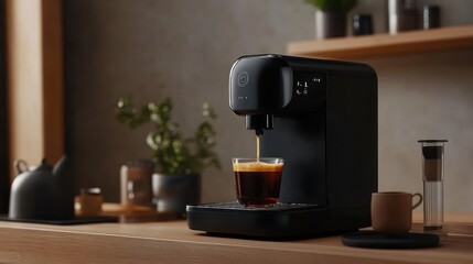 Espresso Machine Brewing Coffee: Modern Kitchen Appliance