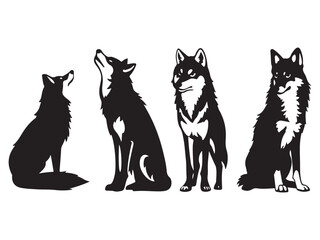 Fototapeta premium Howling and Sitting Wolf Silhouette Vector Pack - Wildlife Predator Art
