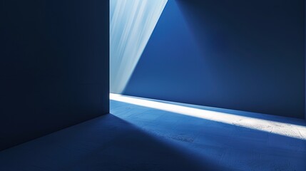 Light Beam Illuminates A Dark Blue Room Corner