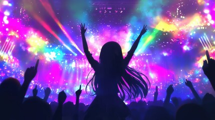 Fototapeta premium Silhouette of a girl at a vibrant concert