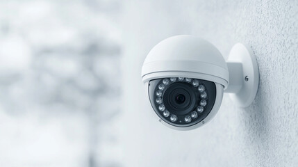 High-resolution security camera mounted on a white wall, capturing clear surveillance footage in a modern setting.