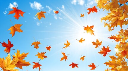 Autumn Leaves Falling On A Sunny Day